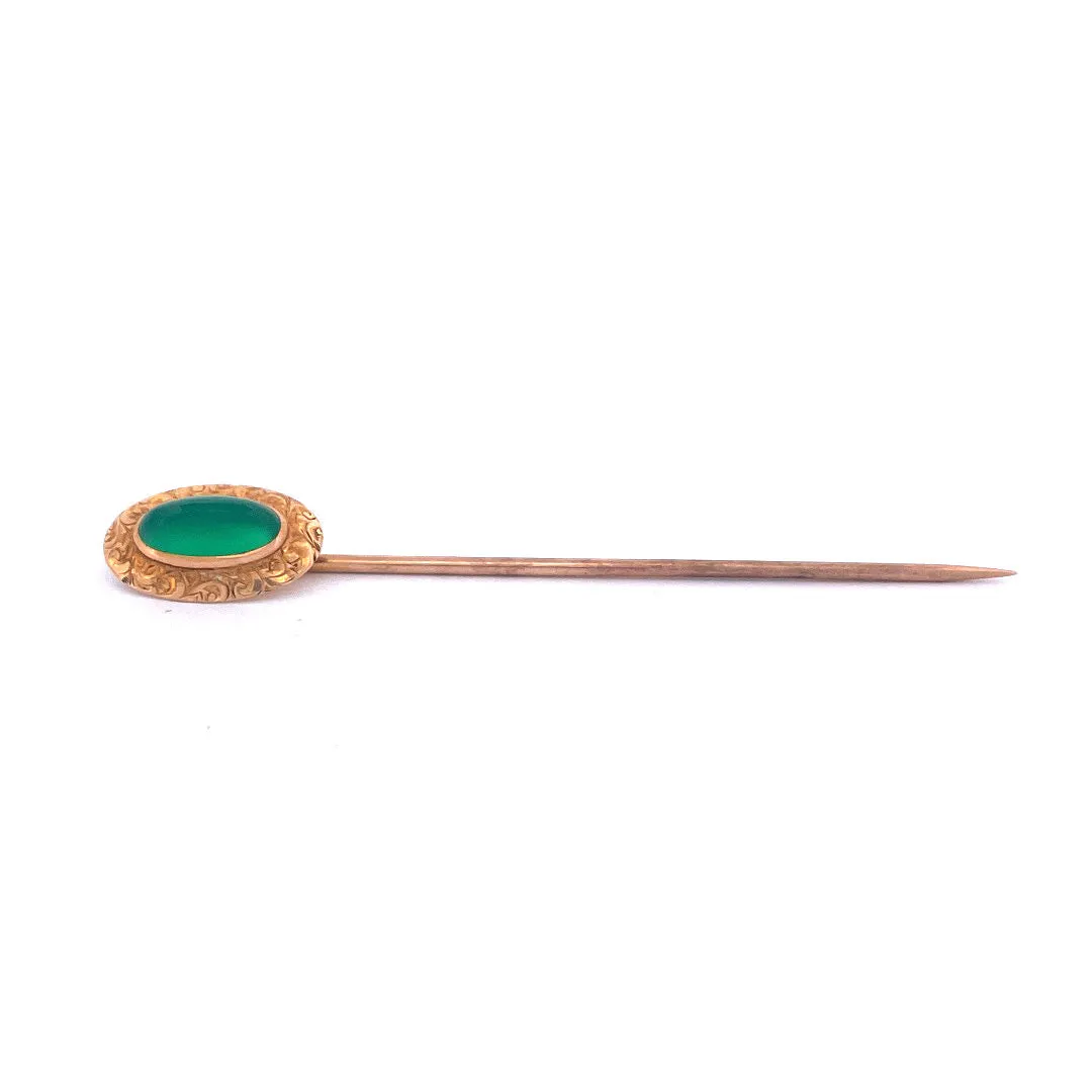 Elegant 14k Yellow Gold Green Chalcedony Pin