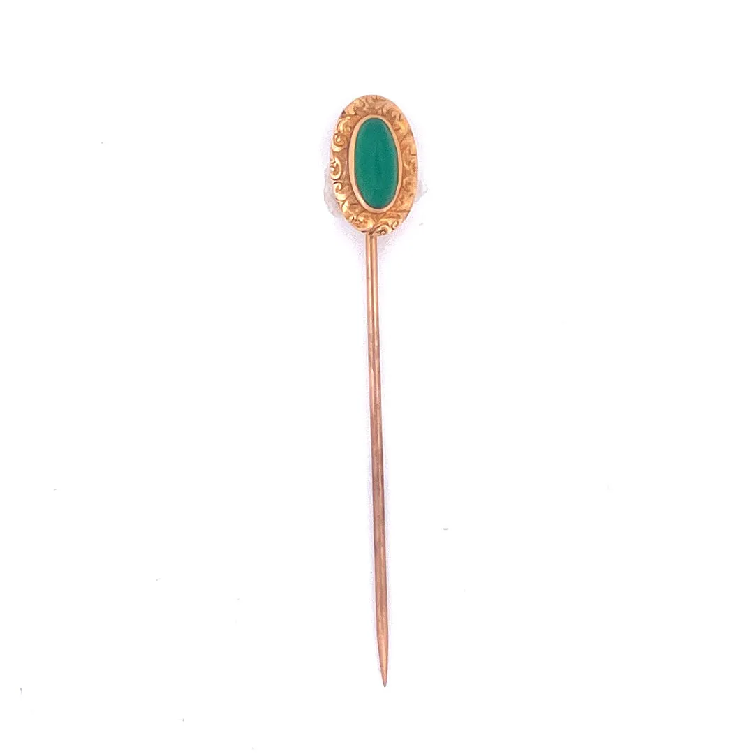 Elegant 14k Yellow Gold Green Chalcedony Pin
