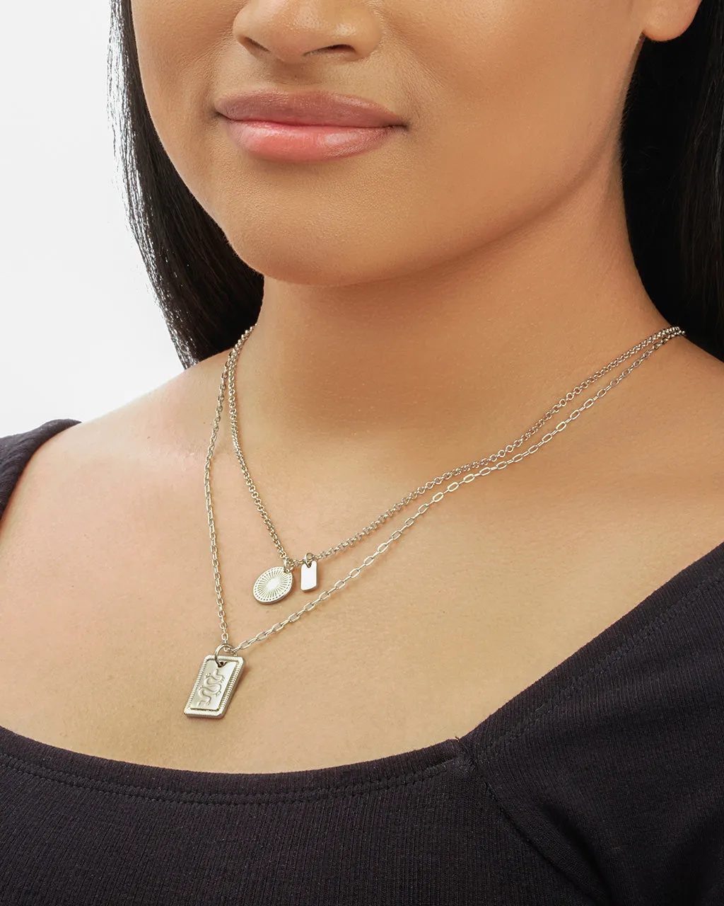 Engraved Disc & Tag Layered Necklace by Sterling Forever