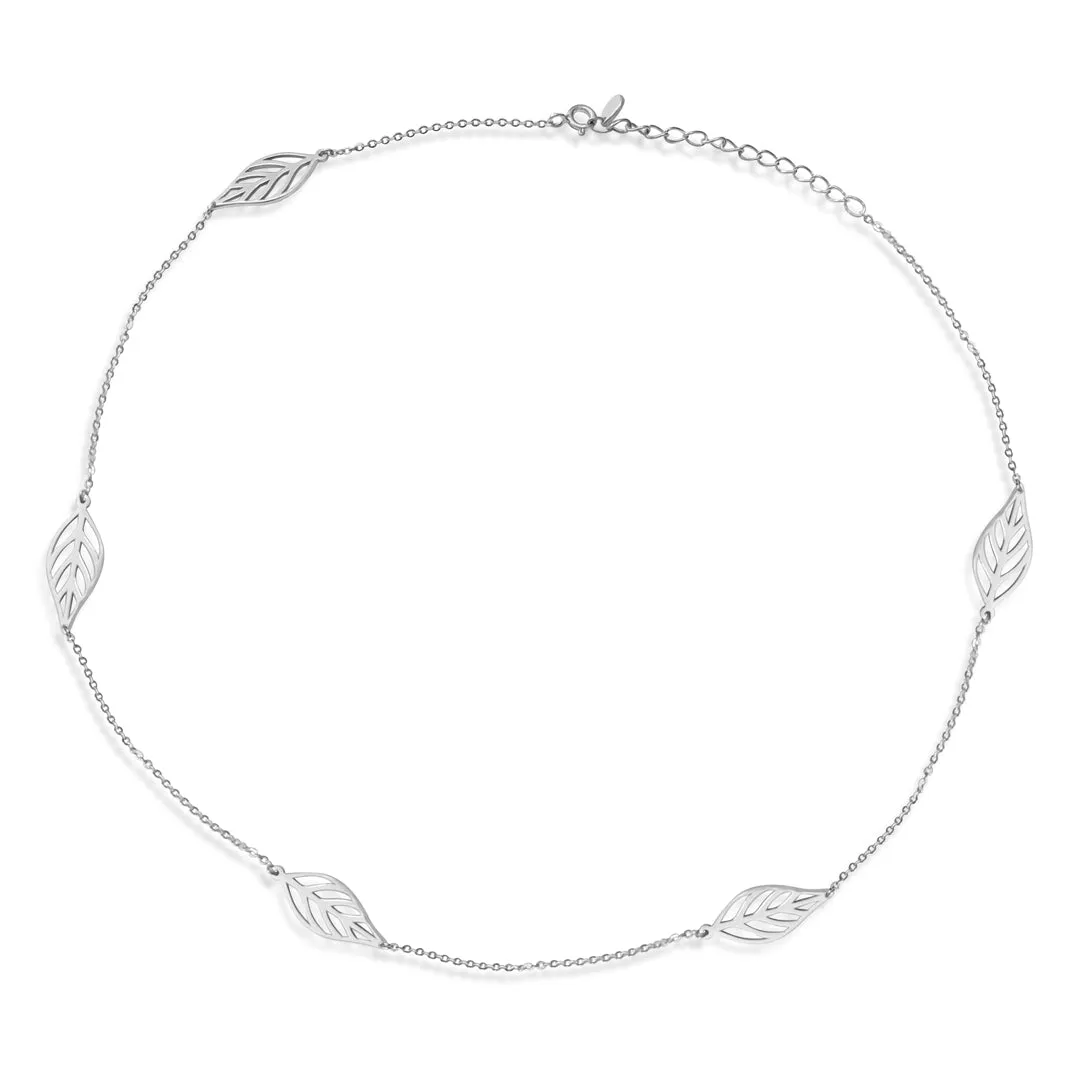 Exquisite OLLUU Silver Leaf Pendants Necklace Sterling Silver Cubic Zirconia
