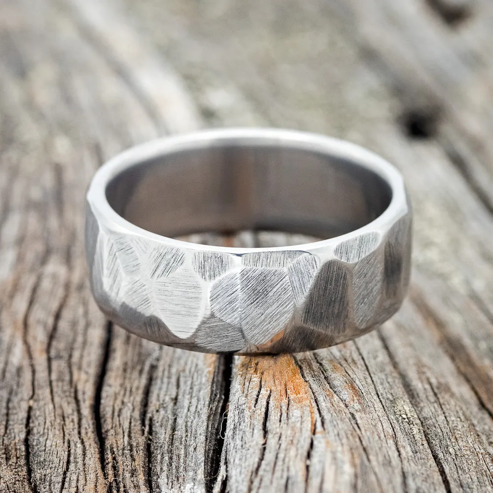FACETED TITANIUM RING WITH TEXTURED FINISH - WEDDING BAND - SIZE 6