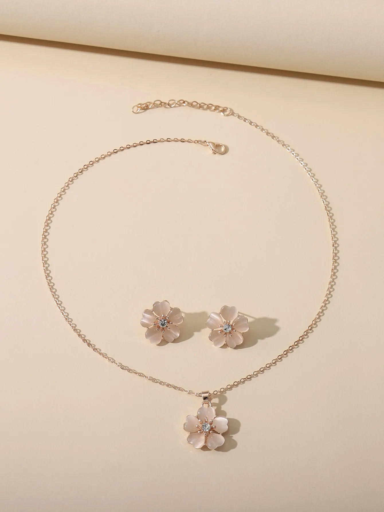 Flower Charm Necklace & Earrings Jewelry Set Jewelry Gift for Women