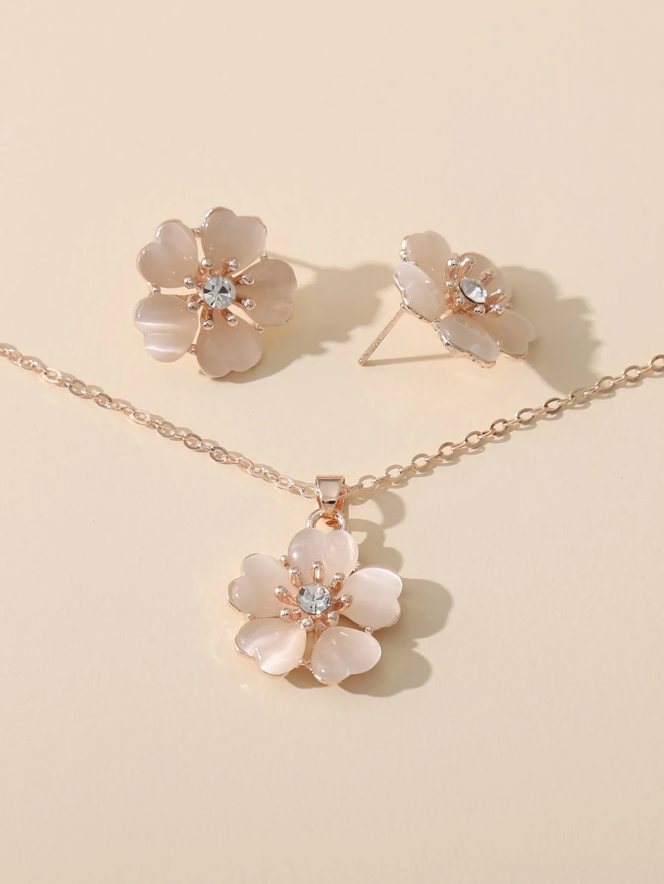 Flower Charm Necklace & Earrings Jewelry Set Jewelry Gift for Women