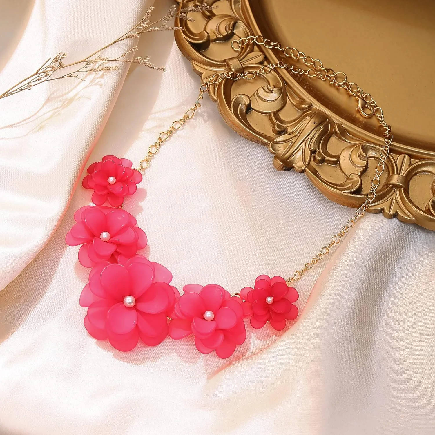 Flyonce Flower Collar Necklace, Floral Flowers Statement Summer Beach Chokers Necklaces for Women