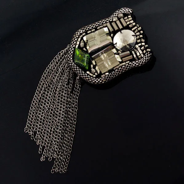 Fringed Epaulet with Acrylic Gems and Metal Tubes