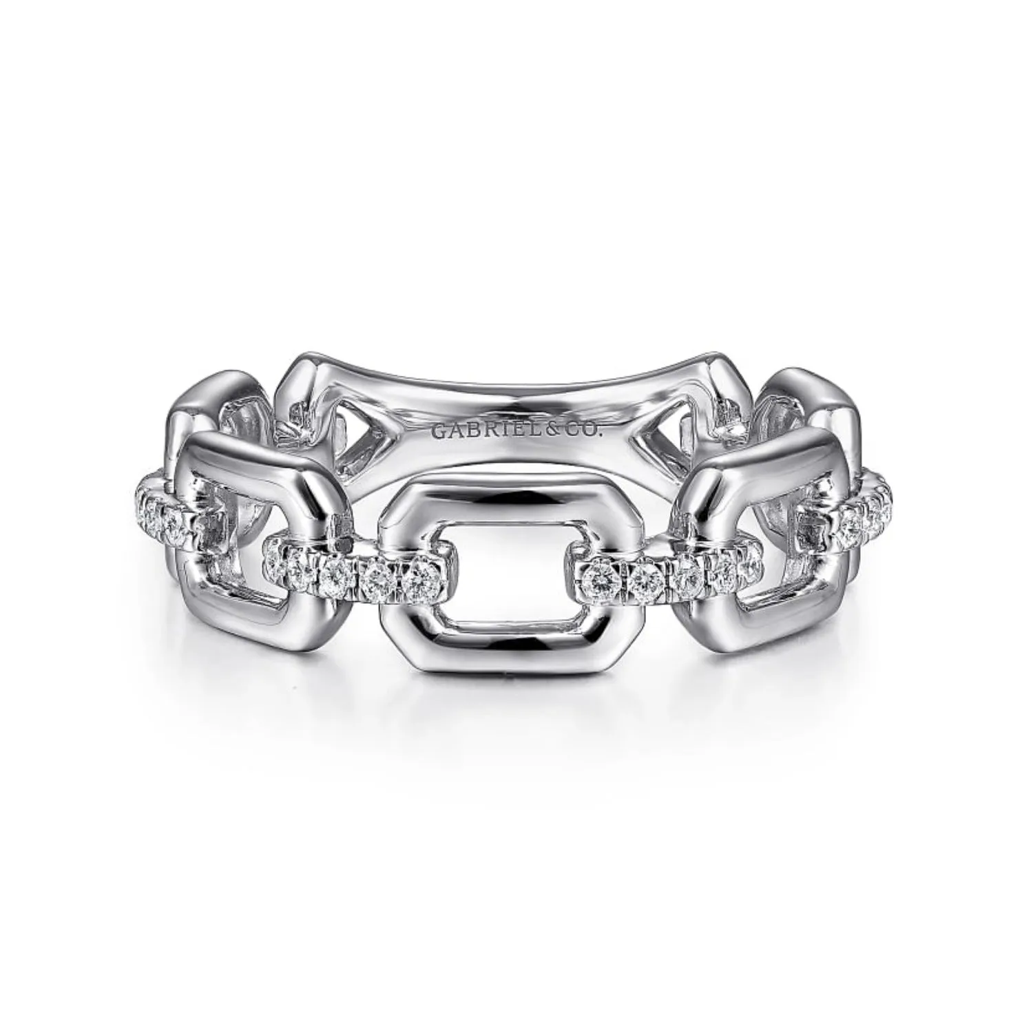 Gabriel & Co. Chain Link Ring Band with Diamond Connectors