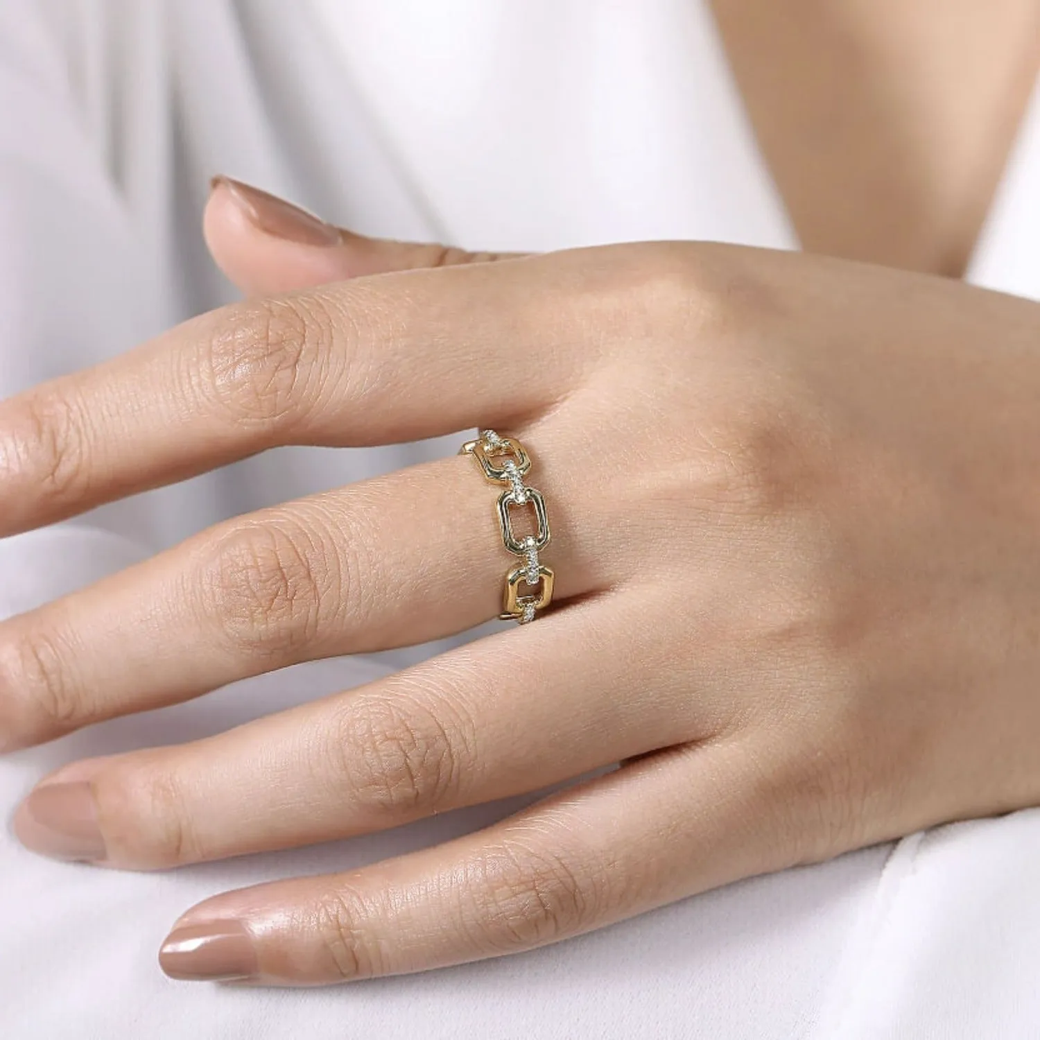 Gabriel & Co. Chain Link Ring Band with Diamond Connectors