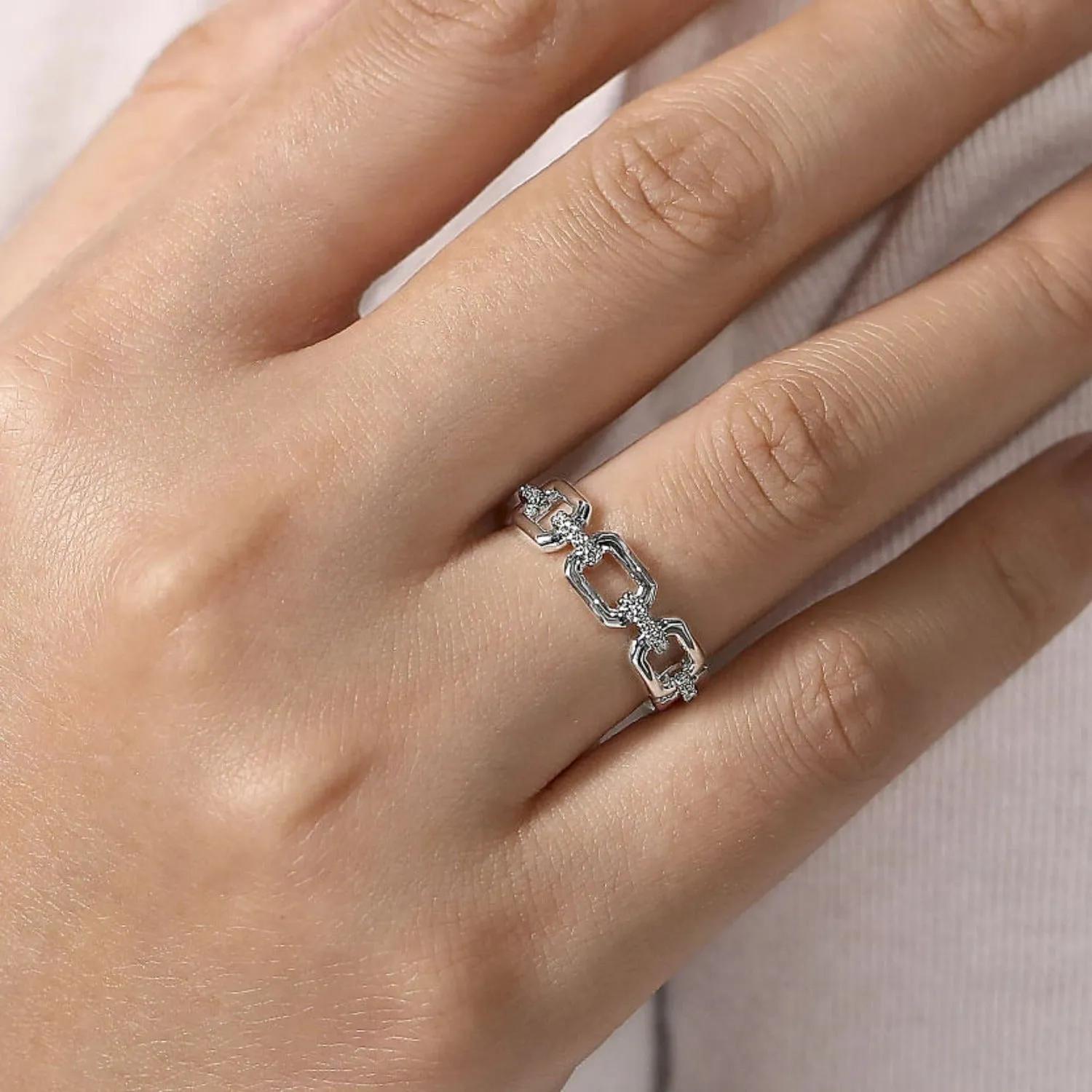 Gabriel & Co. Chain Link Ring Band with Diamond Connectors