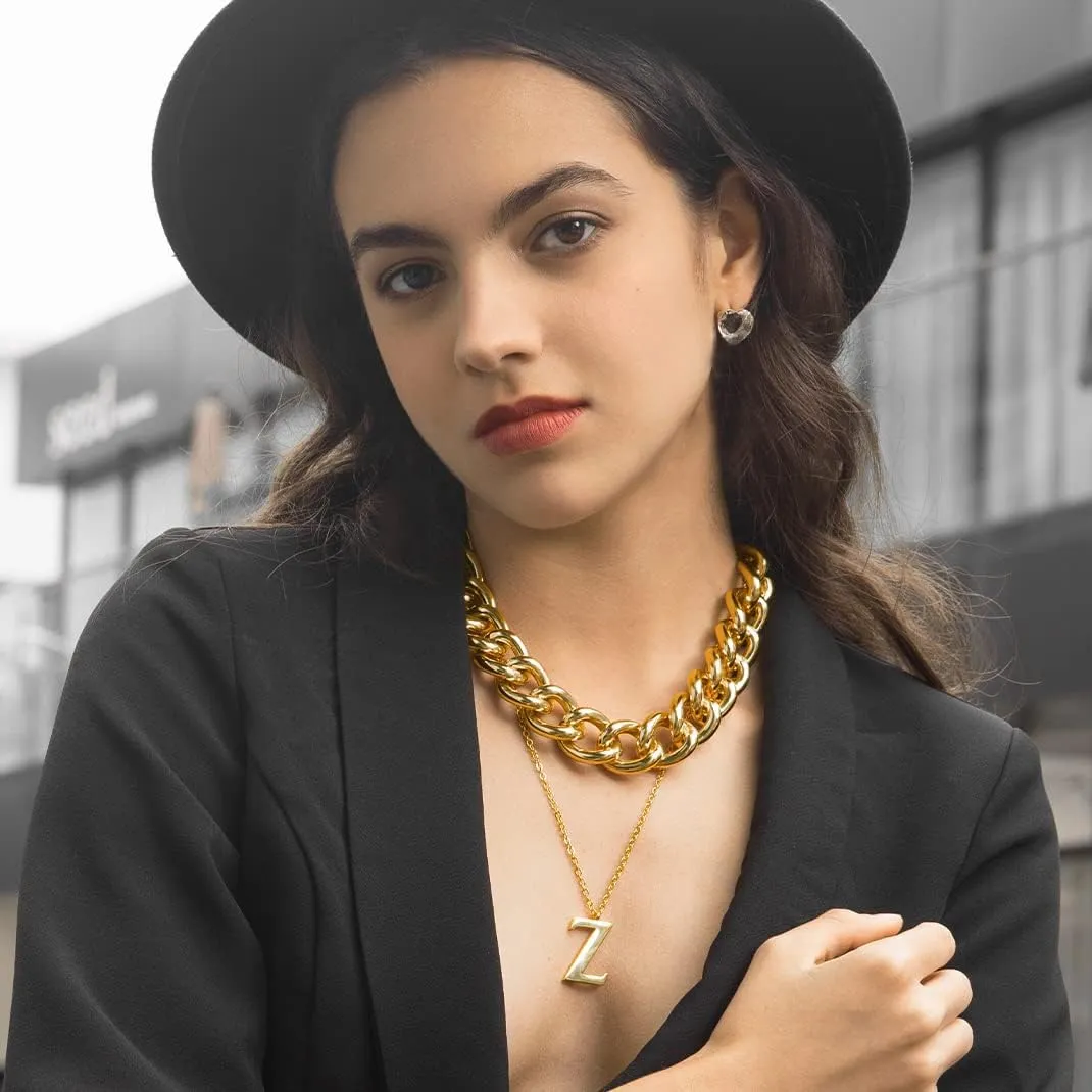 GOLDCHIC JEWELRY Chunky Chokers Gold Chain Necklace for Women, 5mm/12mm/23mm Hip Hop Turnover Cuban Chain Necklace, Thick Link Choker Chain Necklaces 161820 22''(Gift Box)