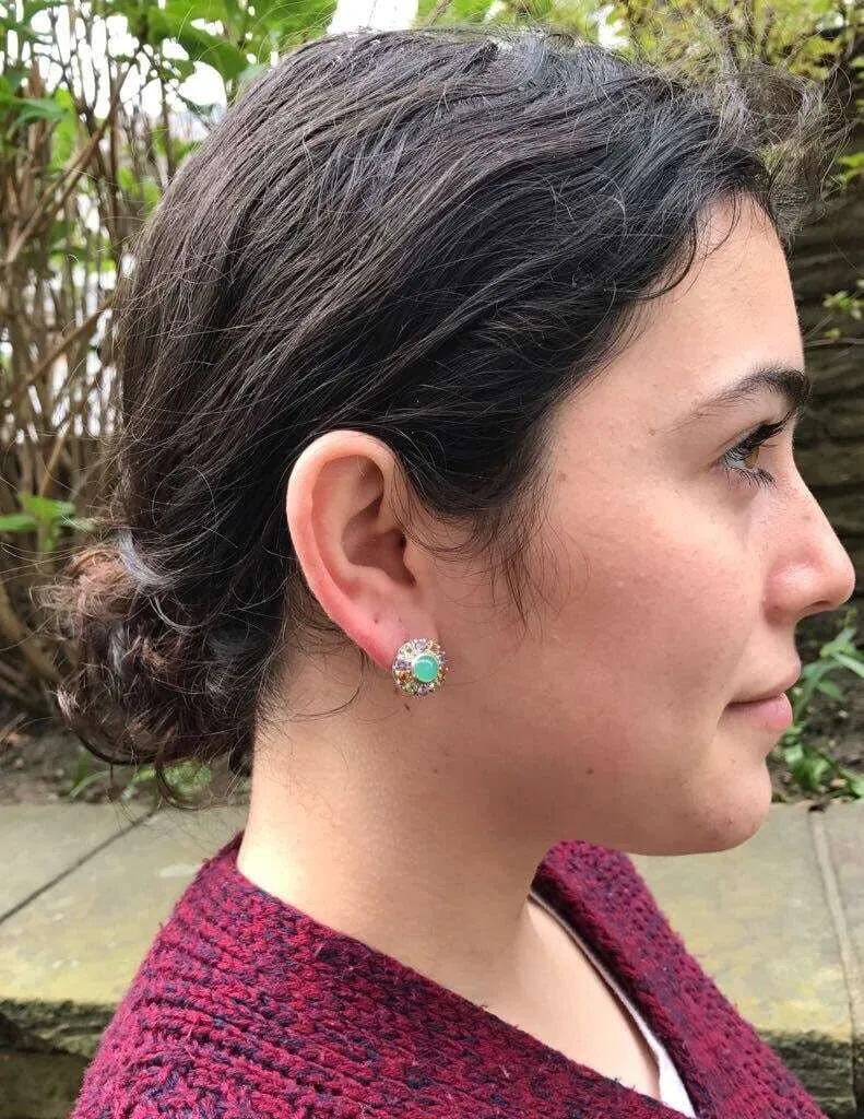 Green Flower Earrings - Chrysoprase Earrings - Victorian Multistone Earrings