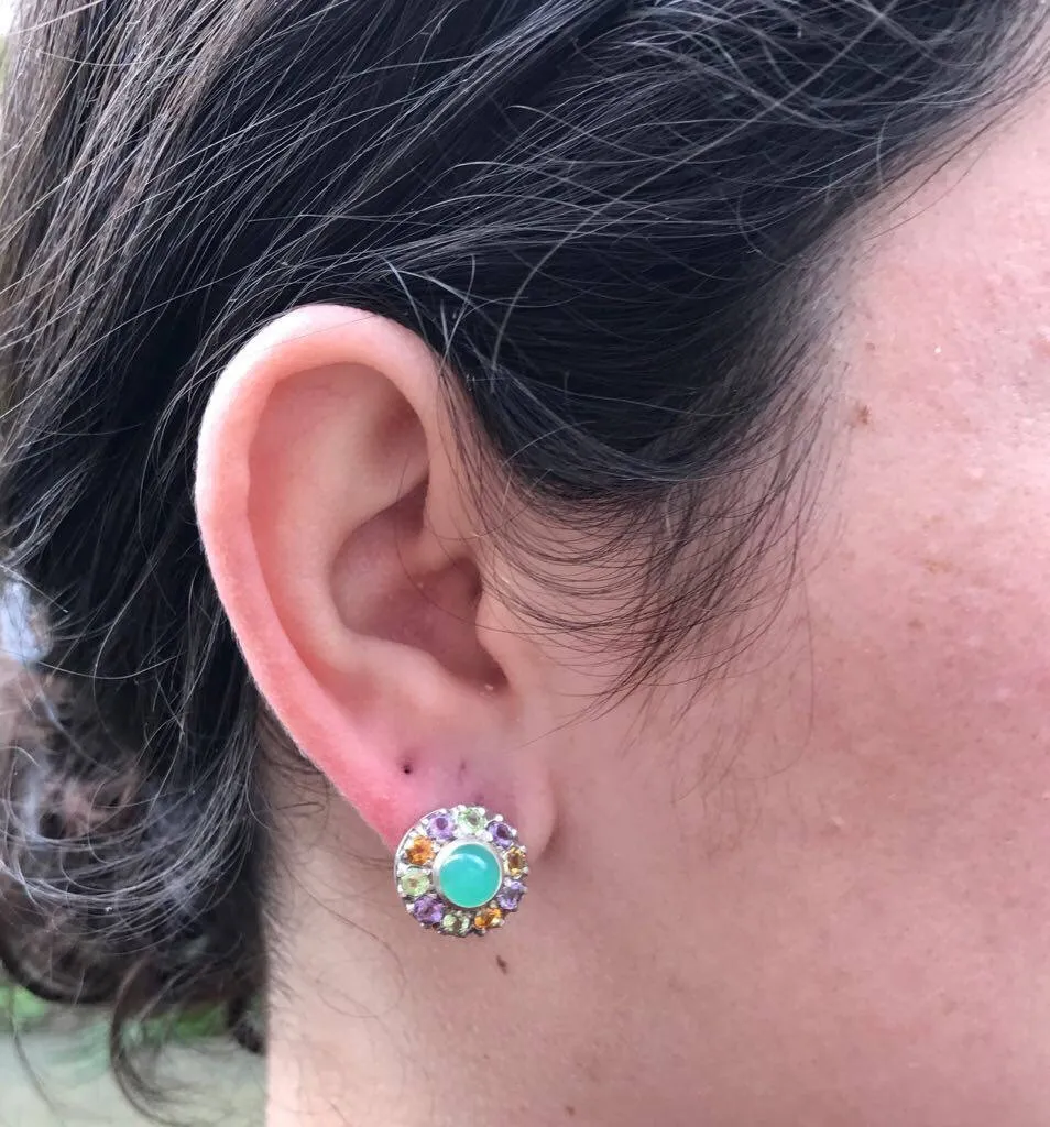 Green Flower Earrings - Chrysoprase Earrings - Victorian Multistone Earrings
