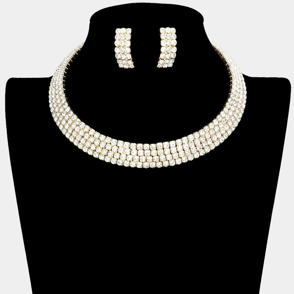 iLLASPARKZ 4-Row crystal Rhinestone Banded Open Choker Necklace