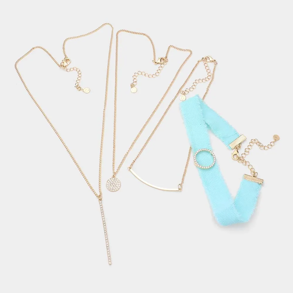 iLLASPARKZ 4PCS - Fabric Choker Geometric Pendant Necklaces