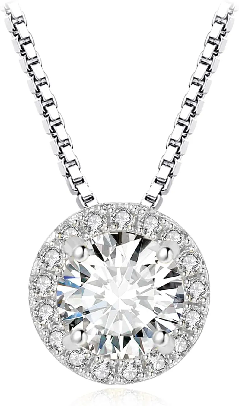JewelryPalace Halo 1.2ct Cubic Zirconia Round Cut Pendant Necklace for Women, 14K White Yellow Rose Gold Plated 925 Sterling Silver Necklaces for Her, Anniversary CZ Jewelry Sets 18 Inches Chain