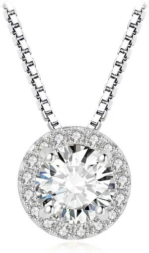 JewelryPalace Halo 1.2ct Cubic Zirconia Round Cut Pendant Necklace for Women, 14K White Yellow Rose Gold Plated 925 Sterling Silver Necklaces for Her, Anniversary CZ Jewelry Sets 18 Inches Chain