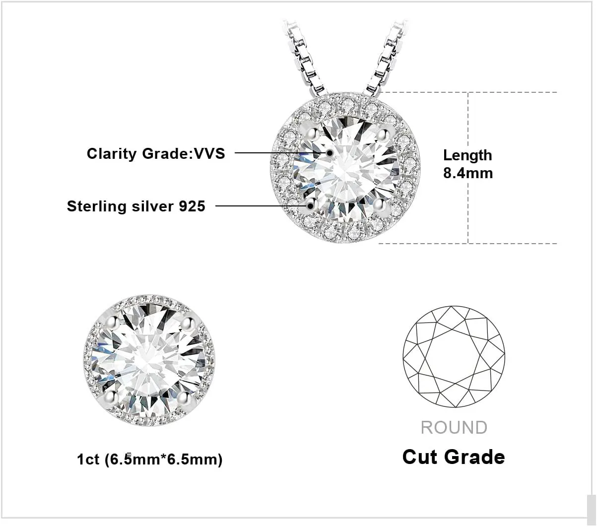 JewelryPalace Halo 1.2ct Cubic Zirconia Round Cut Pendant Necklace for Women, 14K White Yellow Rose Gold Plated 925 Sterling Silver Necklaces for Her, Anniversary CZ Jewelry Sets 18 Inches Chain