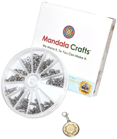 Mandala Crafts Stainless Steel Kumihimo Cord End Cap, Clasp, Ribbon Clamp, Bail Jewelry Finding Supplies Starter Kit (Endcaps, Bail Pegs, Earring Posts, Charms, Bead Caps)