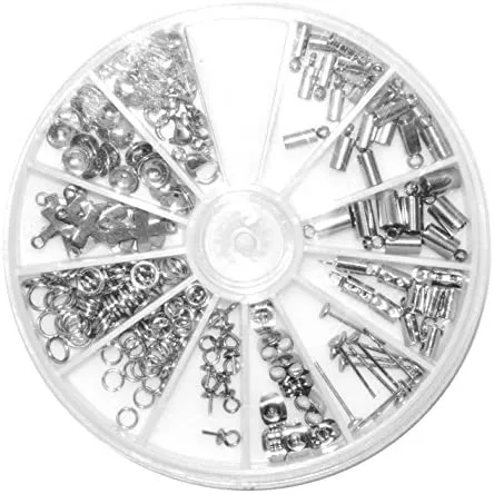 Mandala Crafts Stainless Steel Kumihimo Cord End Cap, Clasp, Ribbon Clamp, Bail Jewelry Finding Supplies Starter Kit (Endcaps, Bail Pegs, Earring Posts, Charms, Bead Caps)