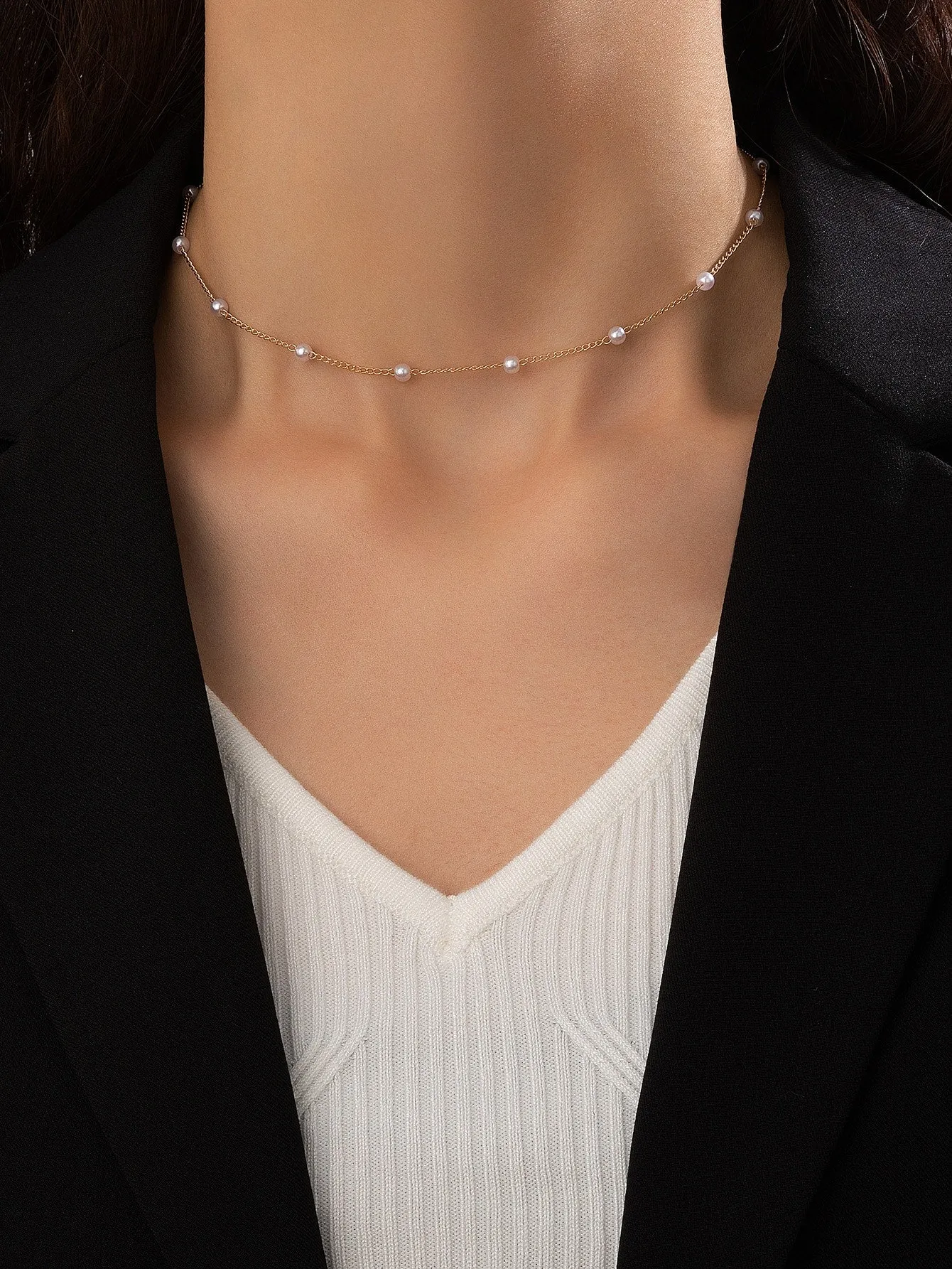Metal and Pearl Decor Choker Neckalce for Women Girls Accessories Jewelry Gifts