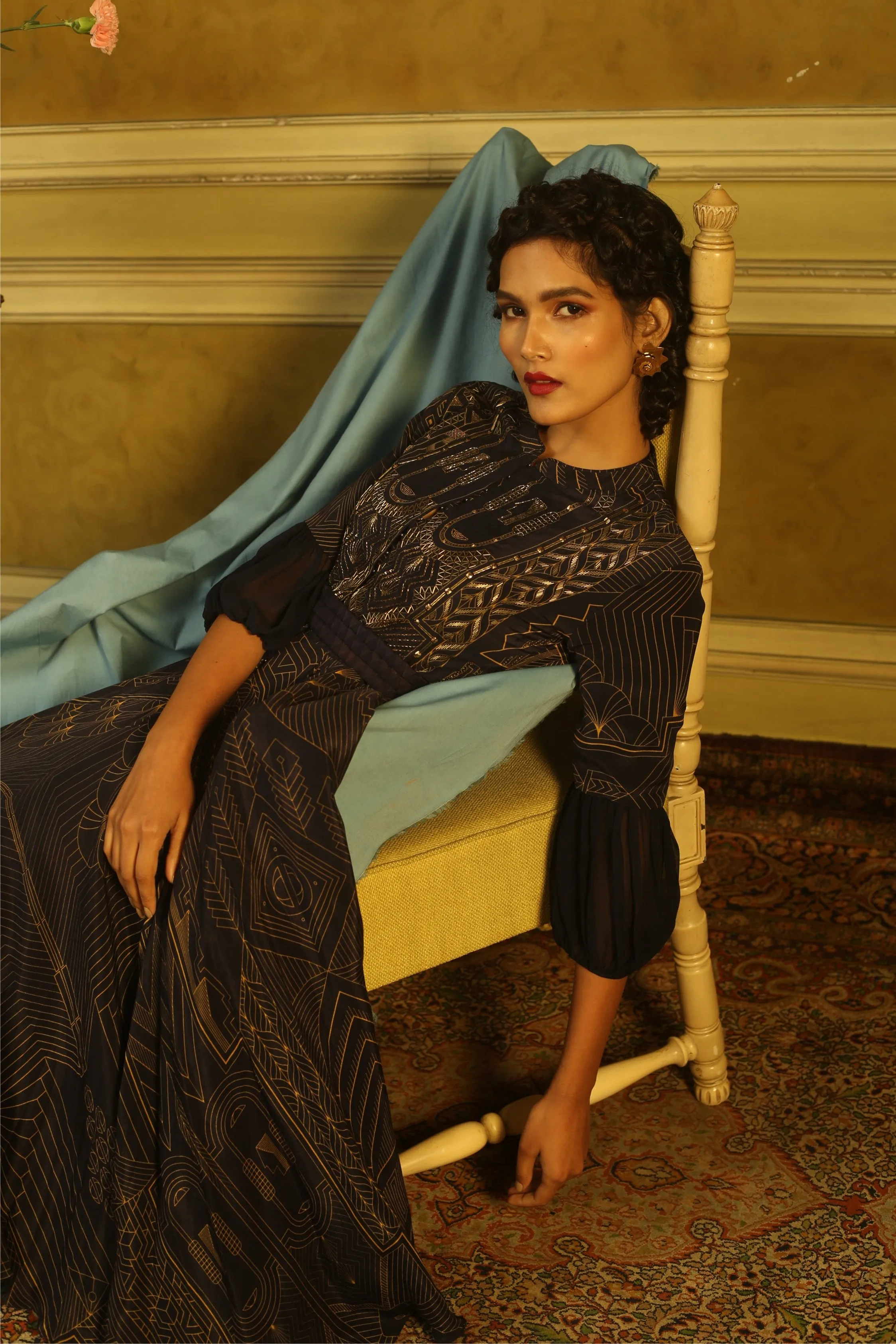 Navy Art Deco High Low Dress