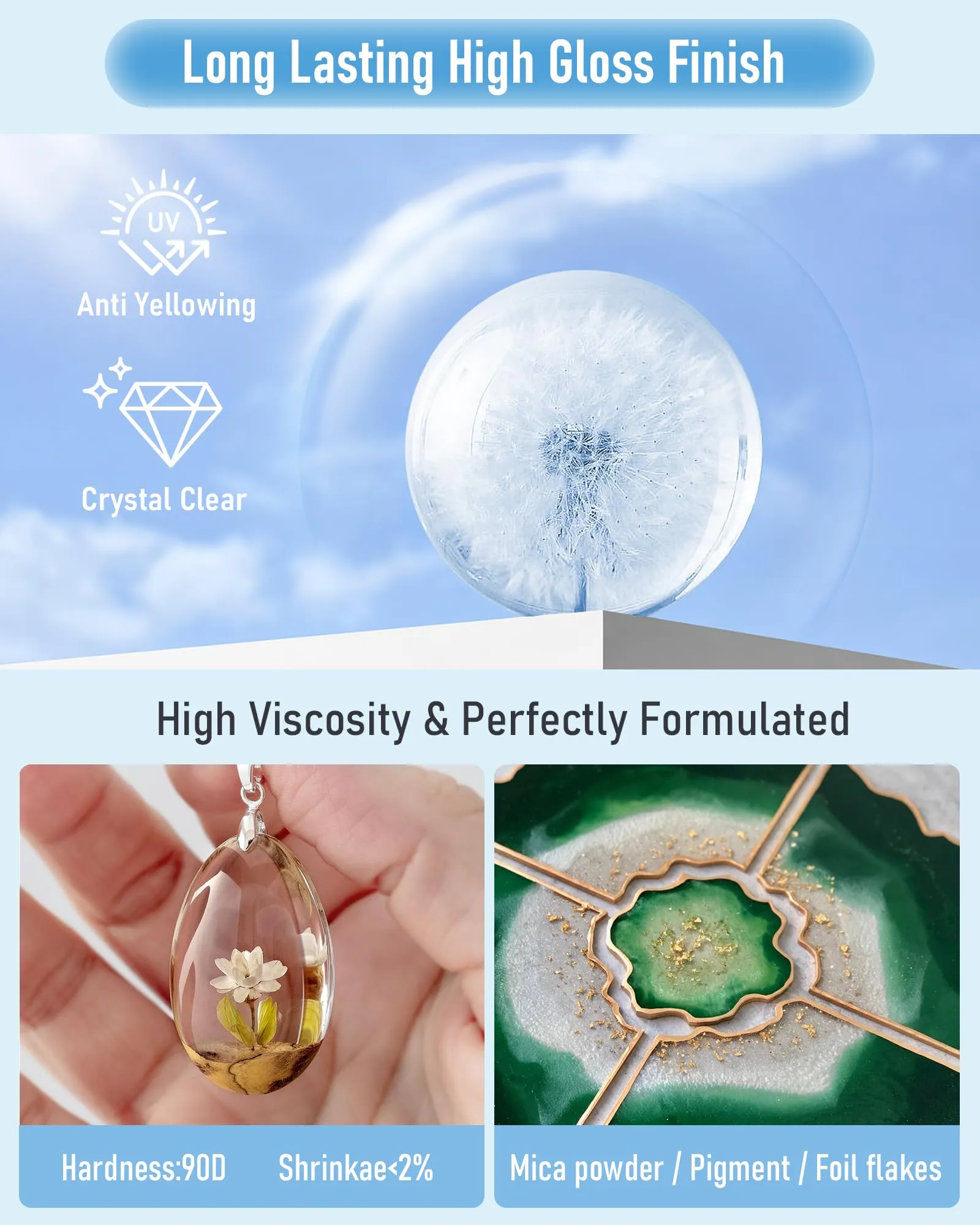 Nicpro UV Resin 500g, 2 PCS Upgrade Crystal Clear Ultraviolet Epoxy Resin Glue Kit, Low Odor & Quick Curing Sunlight Cure Hard UV Resin for Jewelry Making, Handmade DIY Craft, Coating and Casting