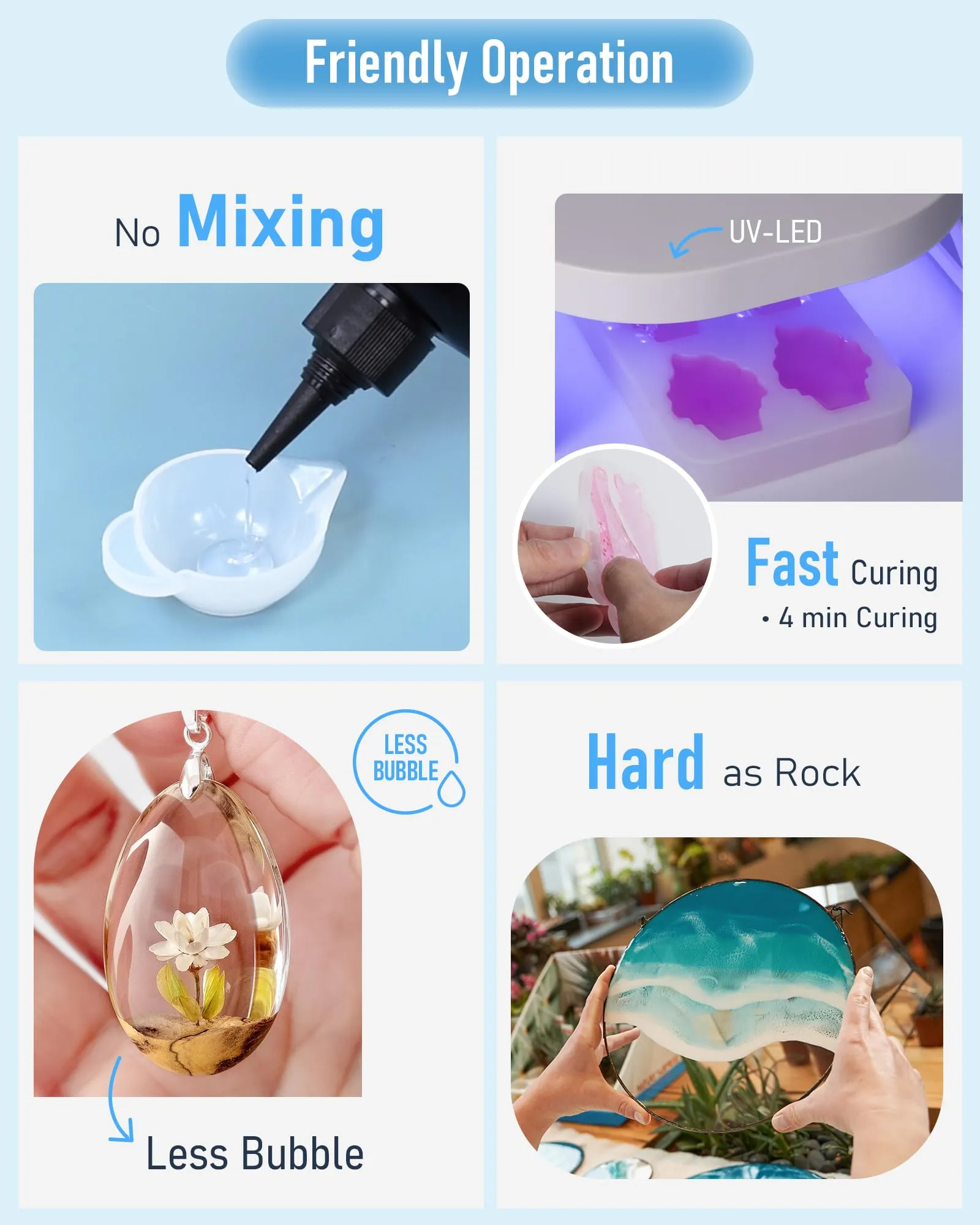 Nicpro UV Resin 500g, 2 PCS Upgrade Crystal Clear Ultraviolet Epoxy Resin Glue Kit, Low Odor & Quick Curing Sunlight Cure Hard UV Resin for Jewelry Making, Handmade DIY Craft, Coating and Casting