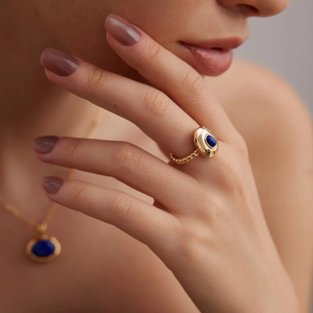 Oval Glossy Lapis Lazuli Ring