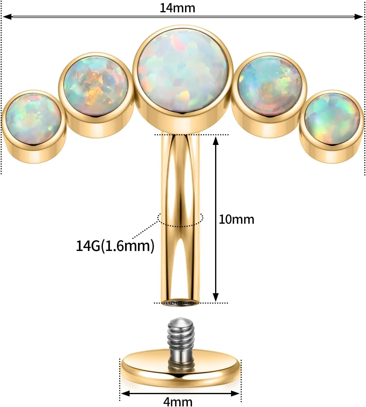 PEAKLINK G23 Titanium Belly Button Jewelry - 14G Flat Bottom Floating Curved Barbell Navel Ring - 8/10/12/14mm Piercing for Women