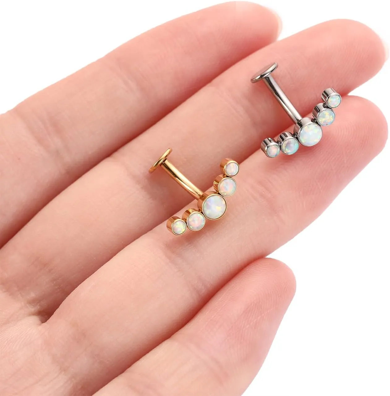 PEAKLINK G23 Titanium Belly Button Jewelry - 14G Flat Bottom Floating Curved Barbell Navel Ring - 8/10/12/14mm Piercing for Women
