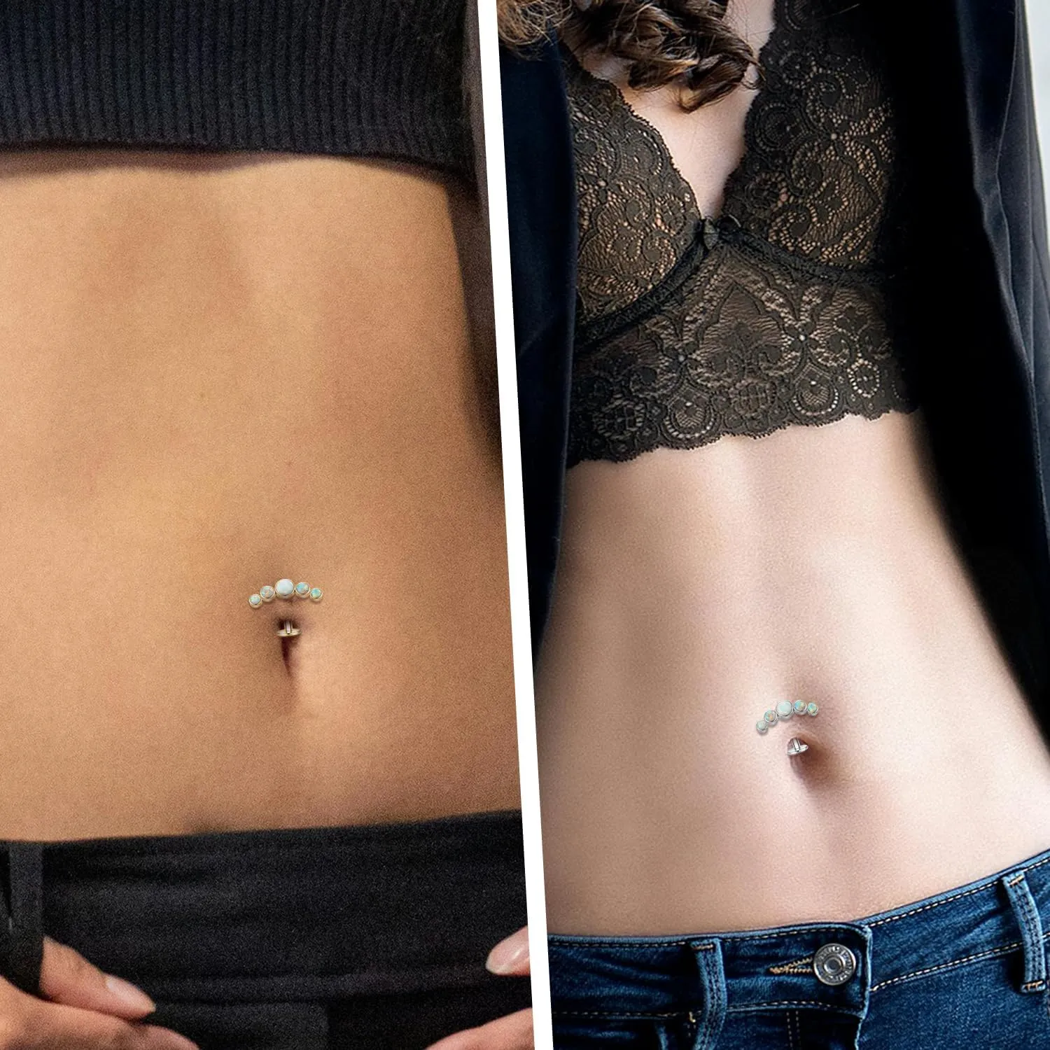 PEAKLINK G23 Titanium Belly Button Jewelry - 14G Flat Bottom Floating Curved Barbell Navel Ring - 8/10/12/14mm Piercing for Women