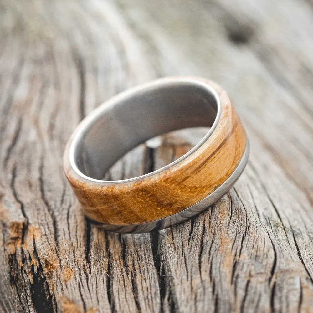 "EZRA" - WHISKEY BARREL WEDDING BAND - TITANIUM - SIZE 8 1/2