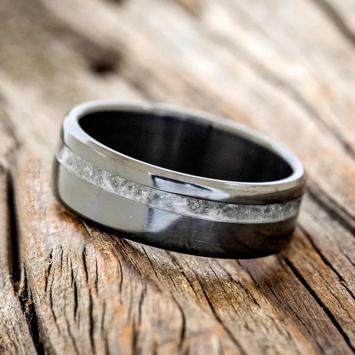 "VERTIGO" - MOONSTONE WEDDING RING - BLACK ZIRCONIUM - SIZE 9 1/2