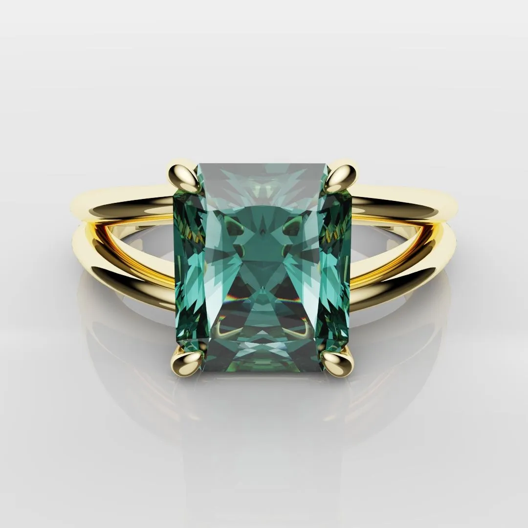 Radiant Cut Teal Sapphire Engagement Ring