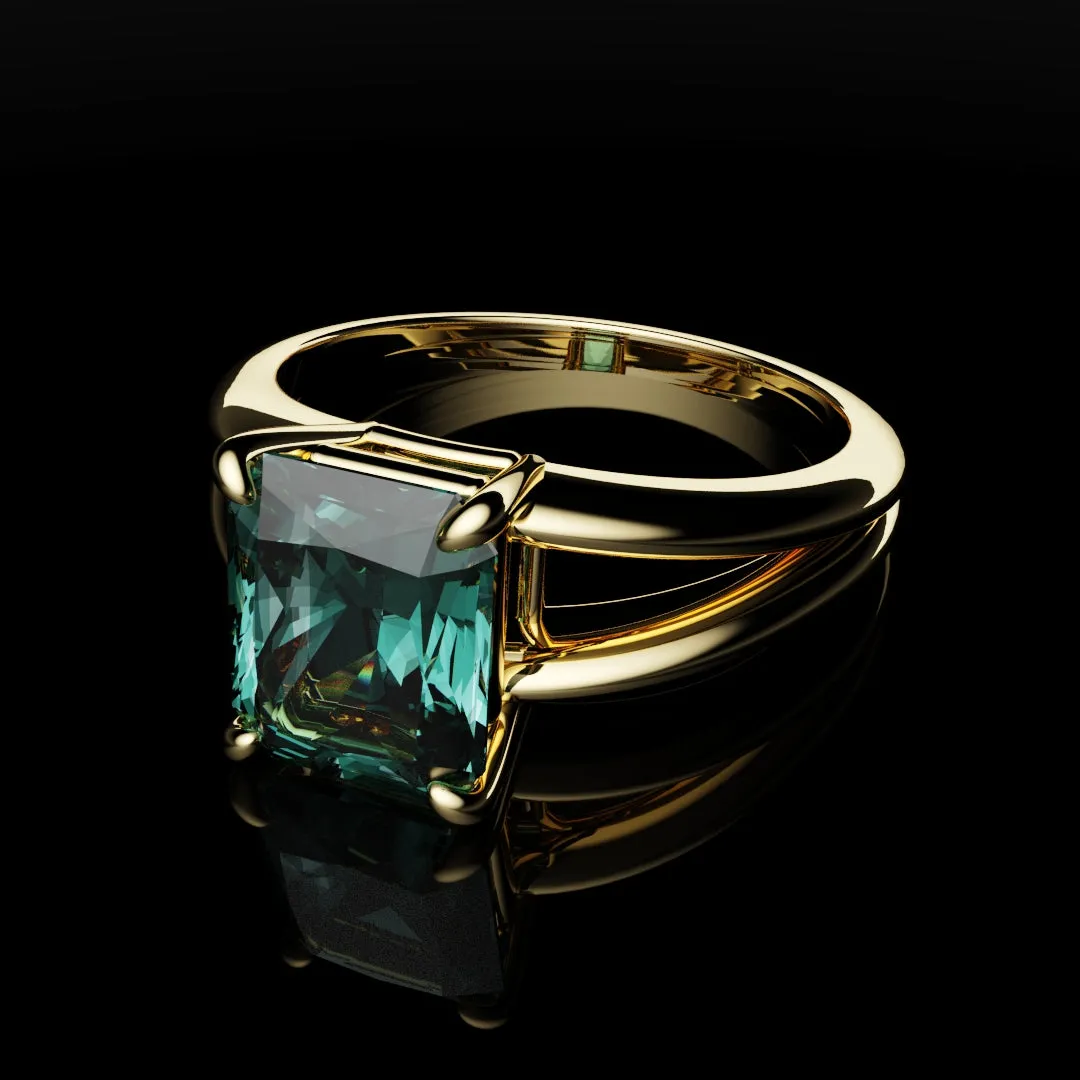 Radiant Cut Teal Sapphire Engagement Ring