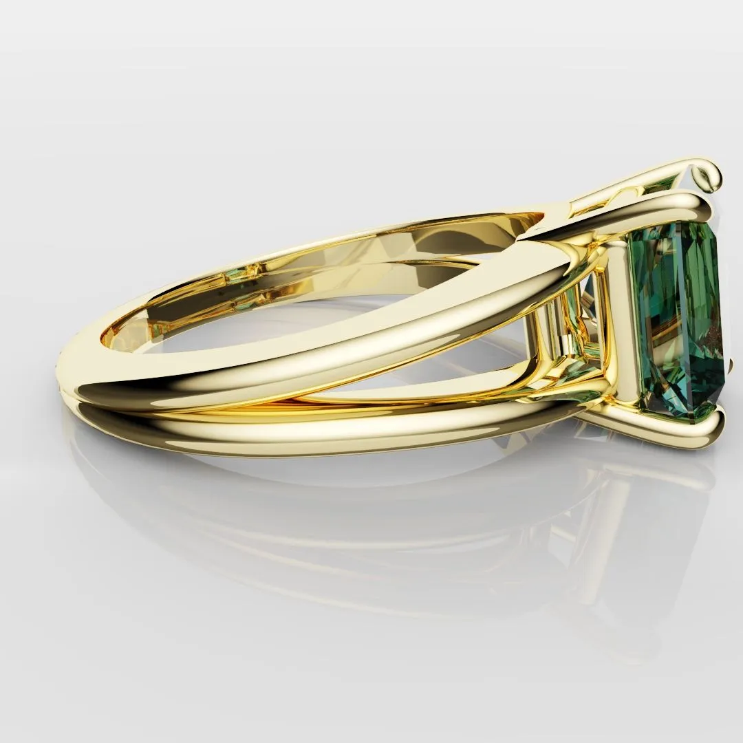 Radiant Cut Teal Sapphire Engagement Ring