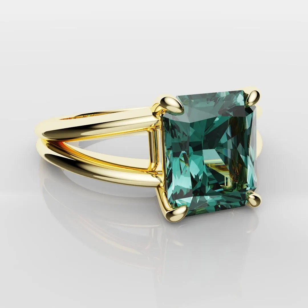 Radiant Cut Teal Sapphire Engagement Ring