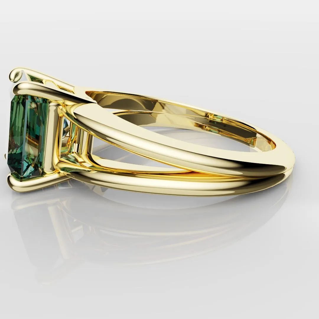 Radiant Cut Teal Sapphire Engagement Ring