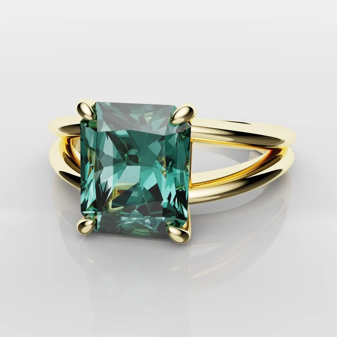 Radiant Cut Teal Sapphire Engagement Ring