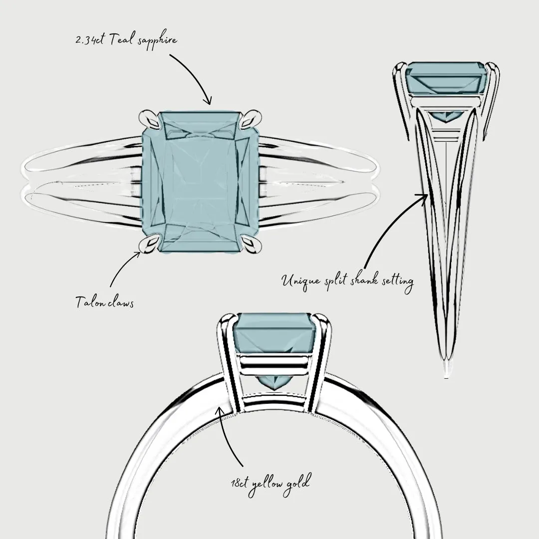 Radiant Cut Teal Sapphire Engagement Ring