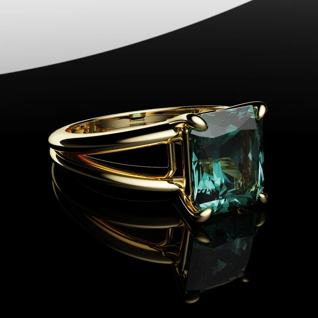 Radiant Cut Teal Sapphire Engagement Ring