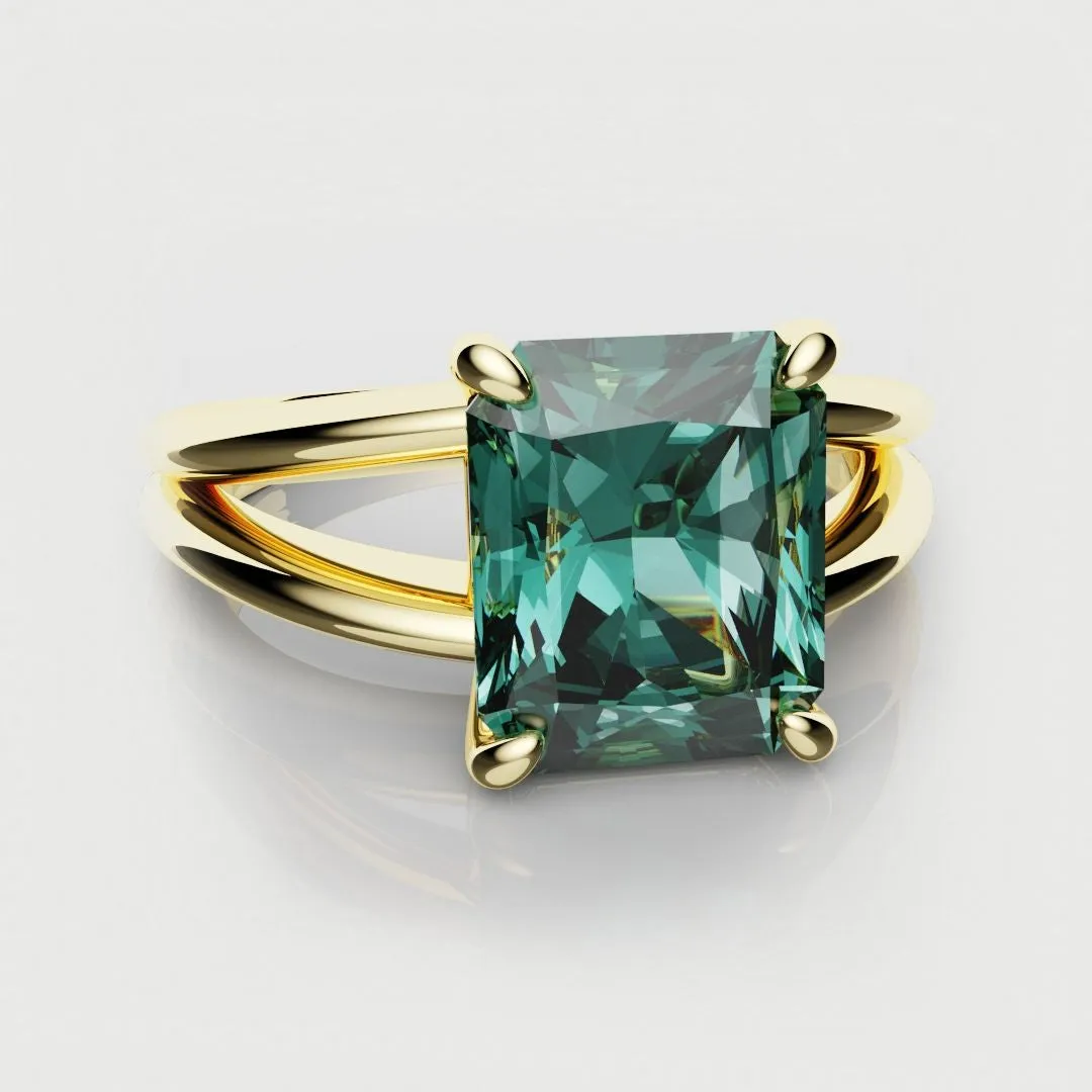 Radiant Cut Teal Sapphire Engagement Ring