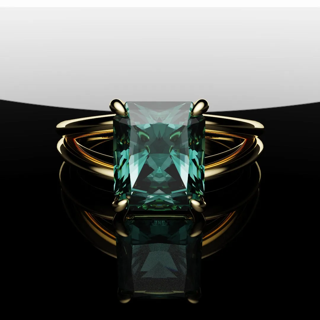 Radiant Cut Teal Sapphire Engagement Ring