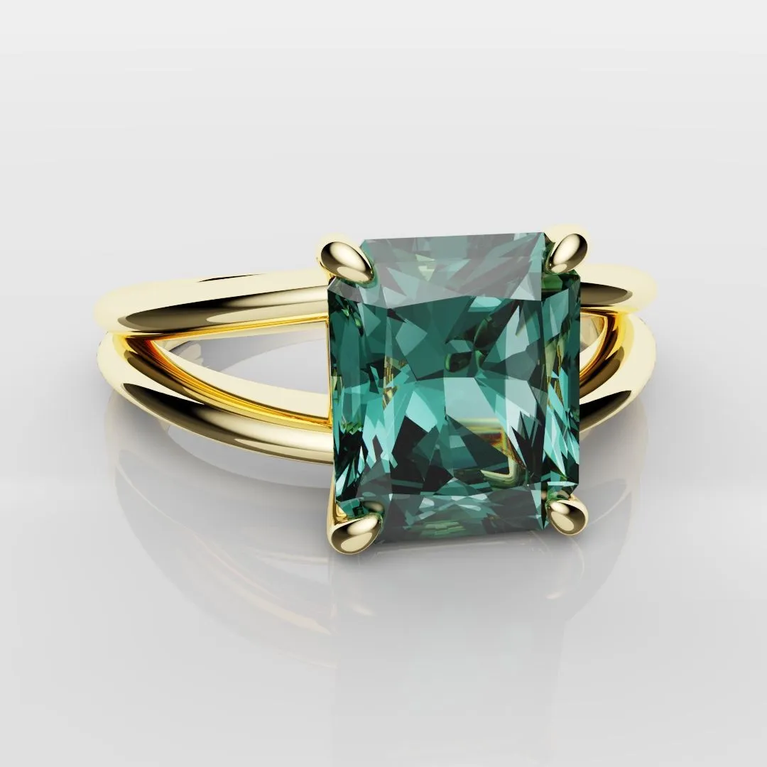 Radiant Cut Teal Sapphire Engagement Ring