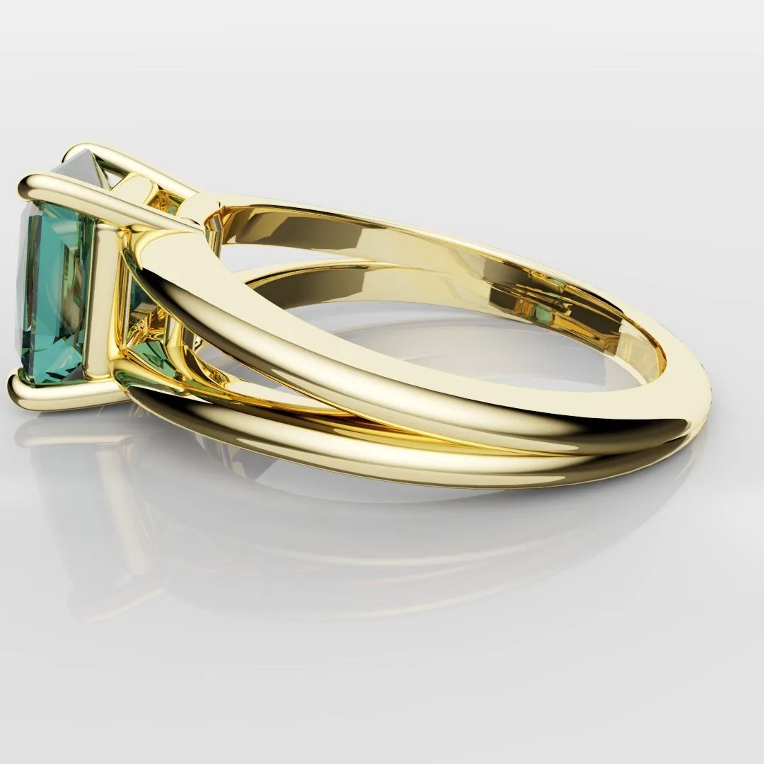 Radiant Cut Teal Sapphire Engagement Ring