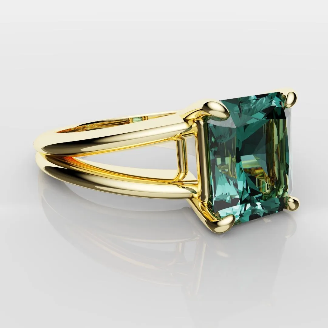 Radiant Cut Teal Sapphire Engagement Ring