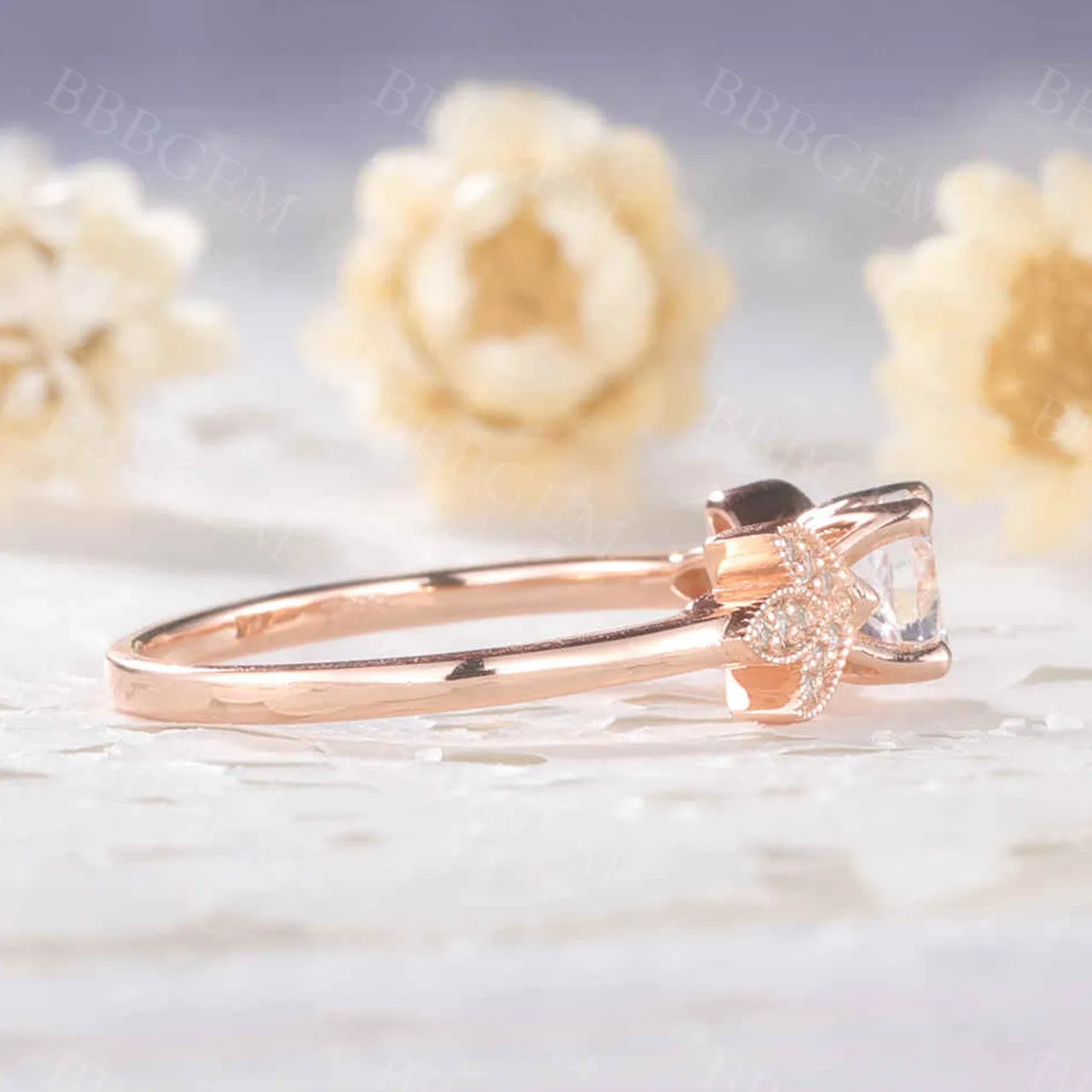 Rainbow Mooonstone Diamond Engagement Ring Rose Gold Unique Bridal Ring
