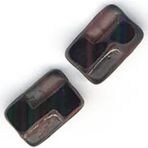 Rare old Art Deco black with peachy rose pressed glass bead. 10x14mm. Pkg of 1. b11-bw-0850