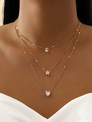 Rhinestone Star & Water-drop Charm Layered Necklace for Women Jewelry for Women