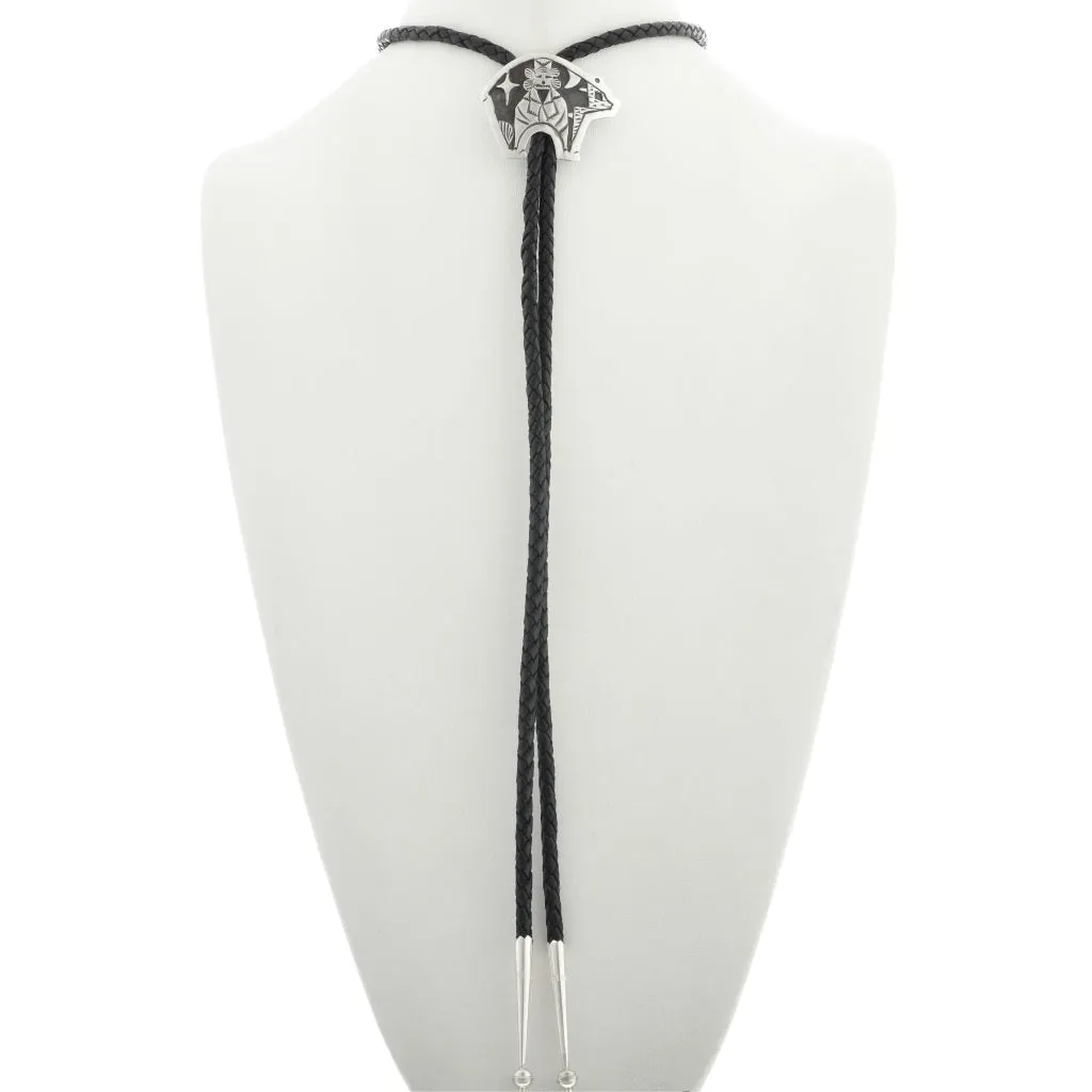 Silver Corn Mana Kachina Bolo Tie on Sterling Bear Silhouette