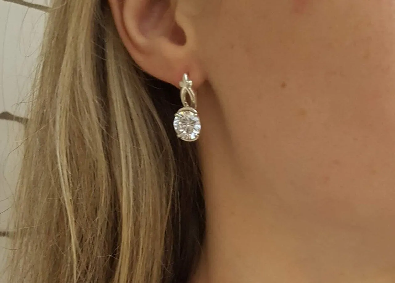 Silver Diamond Earrings - Sparkly Bridal Earrings, Vintage Drop Earrings